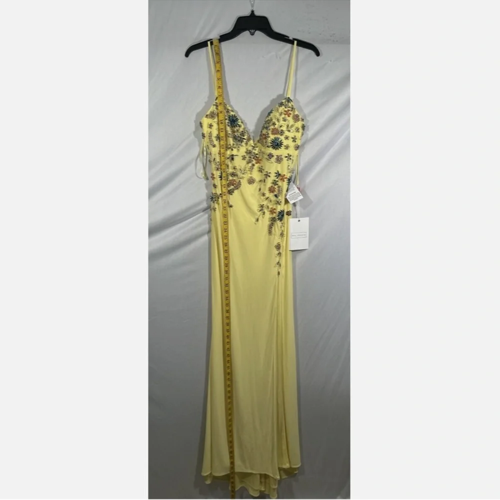 NWT Mac Duggal [ 4 ] Multi Color Beaded Floral Cami‎ Slit Gown Yellow - Picture 4 of 15